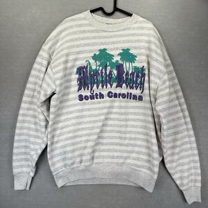 Vintage Myrtle Beach Size XL 1992 Striped‎ Crewneck Sweatshirt Made In USA